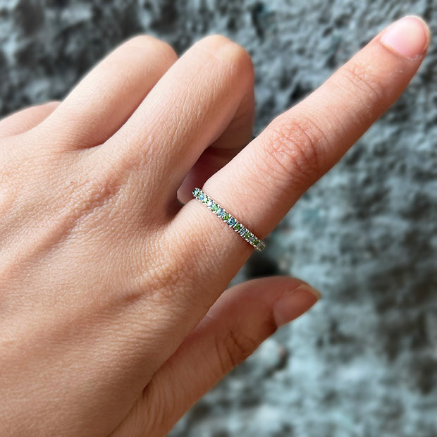 Platinum, Tsavorite Garnet & Blue Topaz Eternity Band