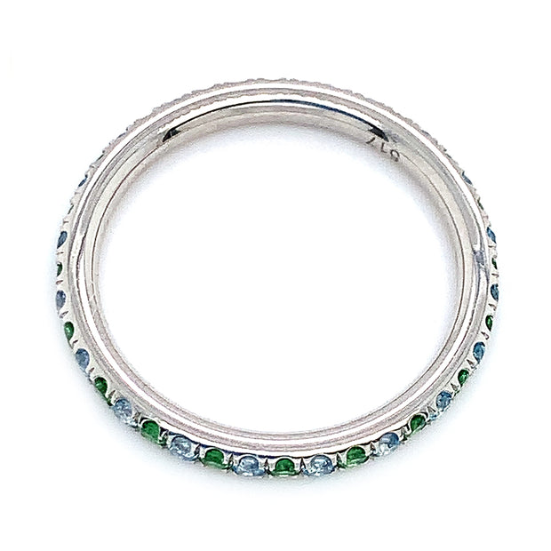 Platinum, Tsavorite Garnet & Blue Topaz Eternity Band