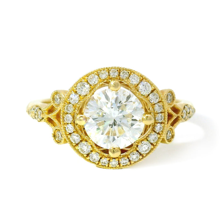 Diamond Halo & Yellow Gold Ring - "Eternal Love"
