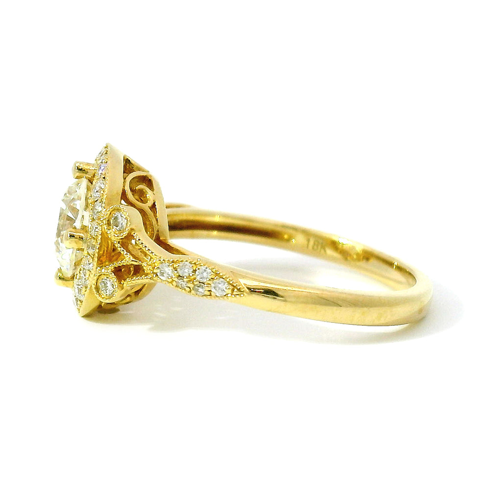Diamond Halo & Yellow Gold Ring - "Eternal Love"