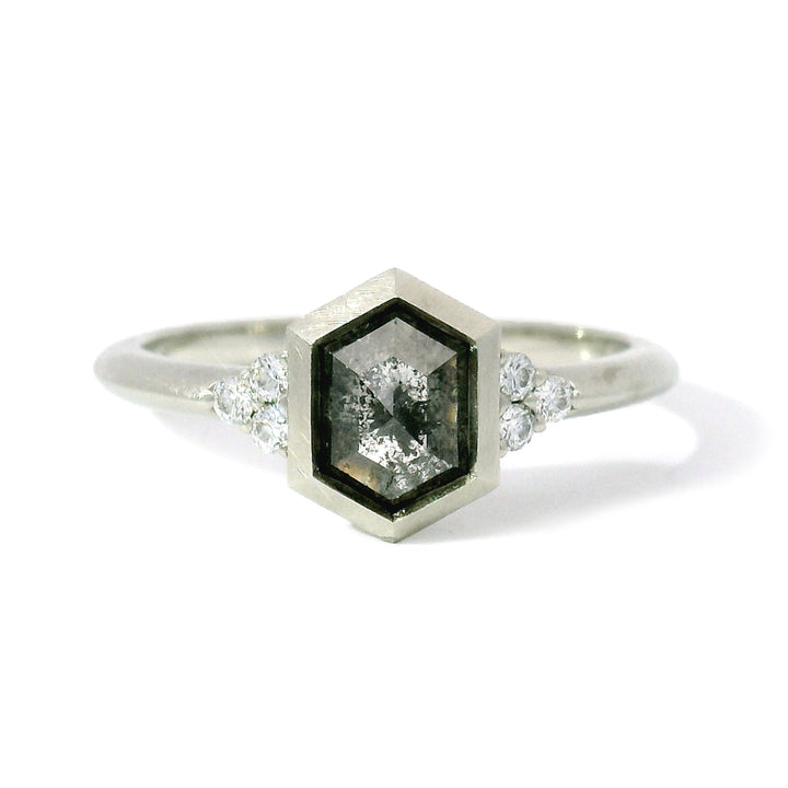 Hexagonal Salt & Pepper Diamond Ring - "Denise"