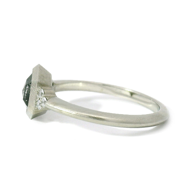 Hexagonal Salt & Pepper Diamond Ring - "Denise"