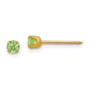 "August" Light Green Crystal Piercing Studs in 14K Yellow Gold