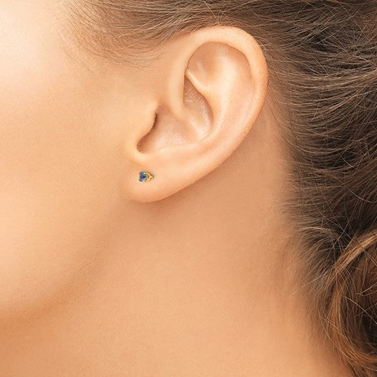 "September" Blue Crystal Piercing Studs in 14K Yellow Gold