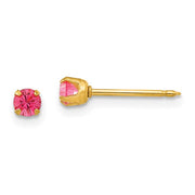 "October" Deep Pink Crystal Piercing Studs in 14K Yellow Gold