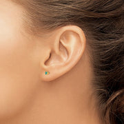 "December" Teal Blue Crystal Piercing Studs in 14K Yellow Gold