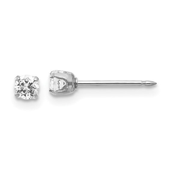 "April White" 3mm Clear White CZ Piercing Studs in 14K White Gold
