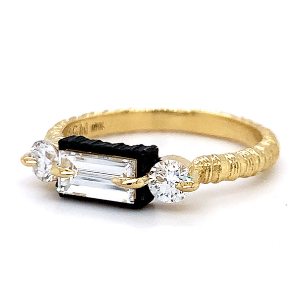 Yellow Gold & Triple Diamond Engagement Ring - "Resonance"