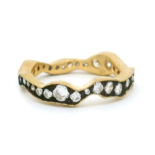 Diamond & Yellow Gold Wavy Eternity Band - "Moody Storm"