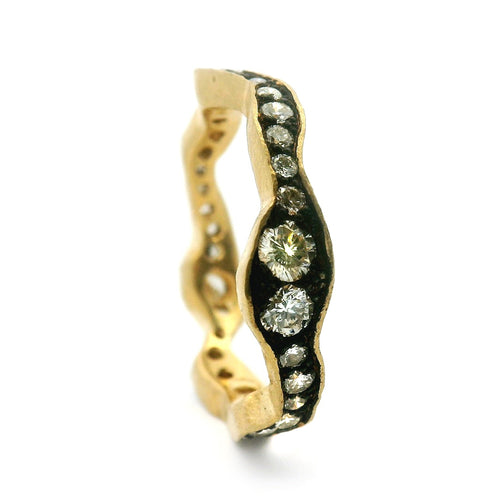 Diamond & Yellow Gold Wavy Eternity Band - "Moody Storm"