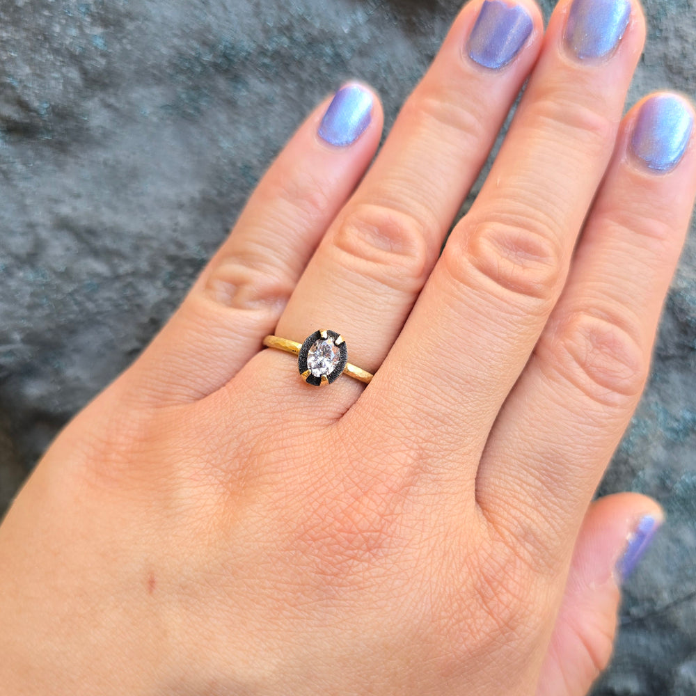 Gold Oval Solitaire Diamond Ring