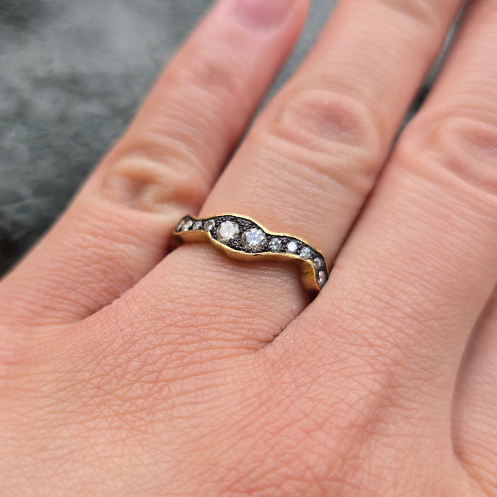 Diamond & Yellow Gold Wavy Eternity Band - "Moody Storm"
