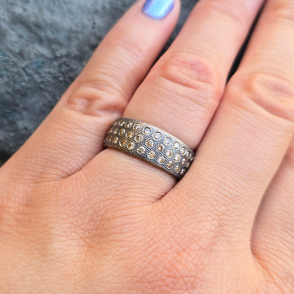 Oxidized Silver Champagne Diamond Cigar Ring "Gypsy"