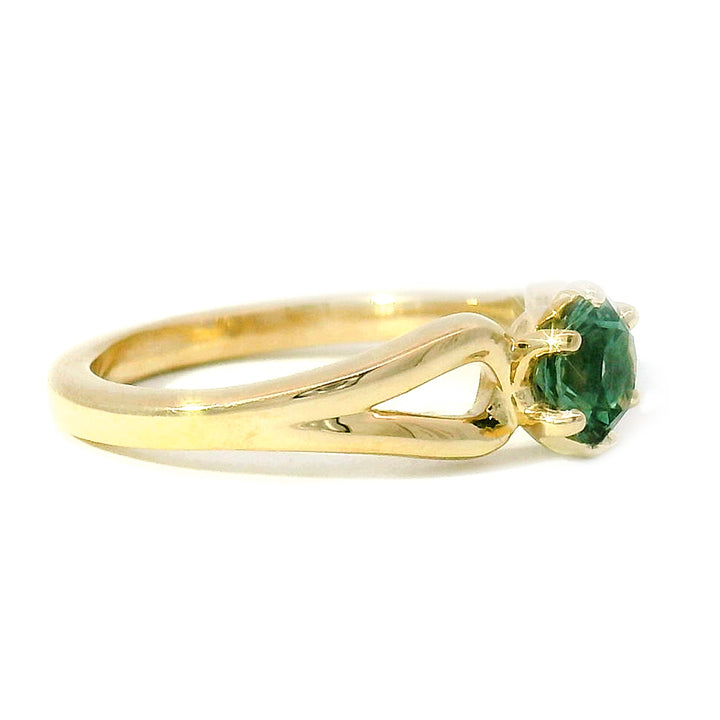 Teal Montana Sapphire & Yellow Gold Ring - "Stag"