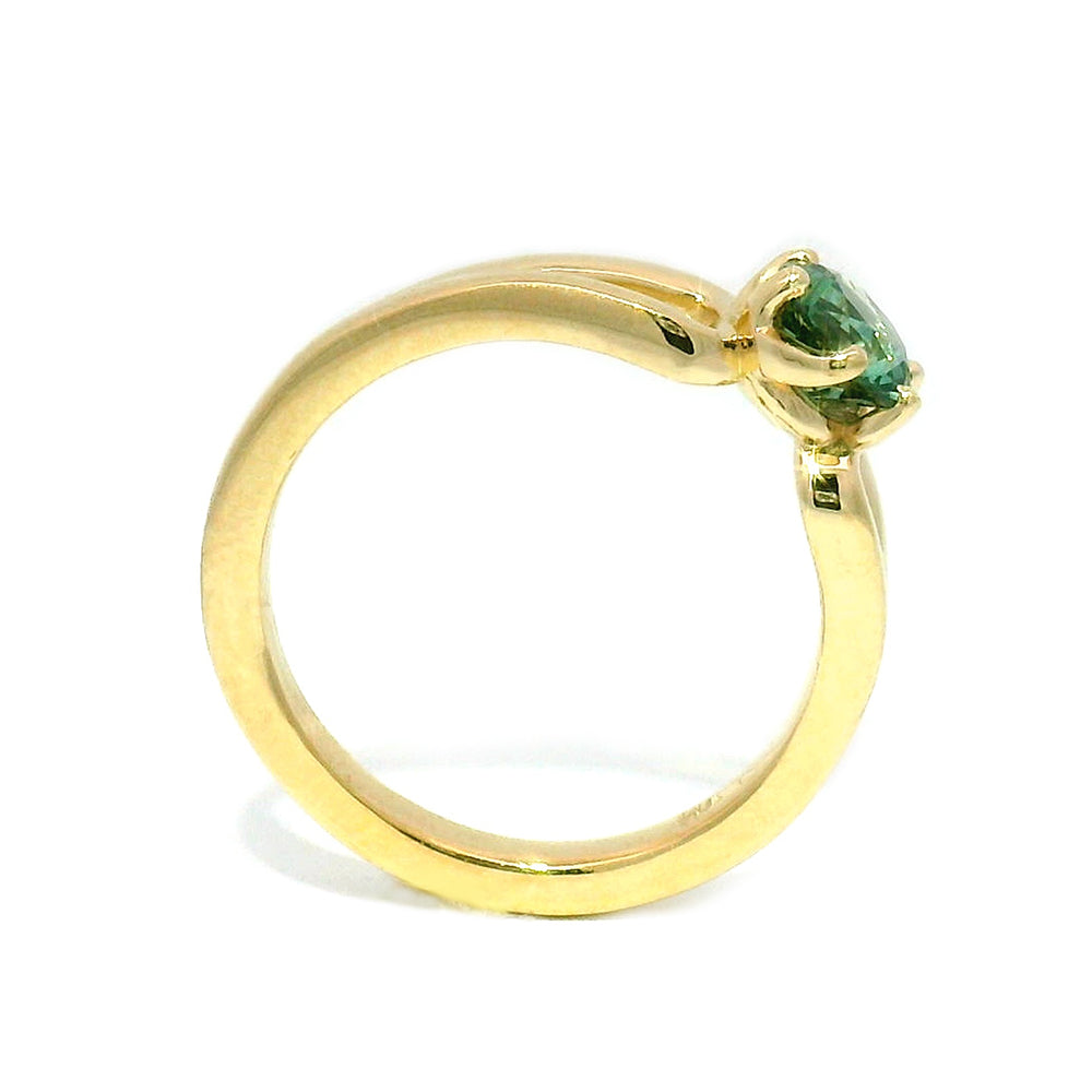 Teal Montana Sapphire & Yellow Gold Ring - "Stag"