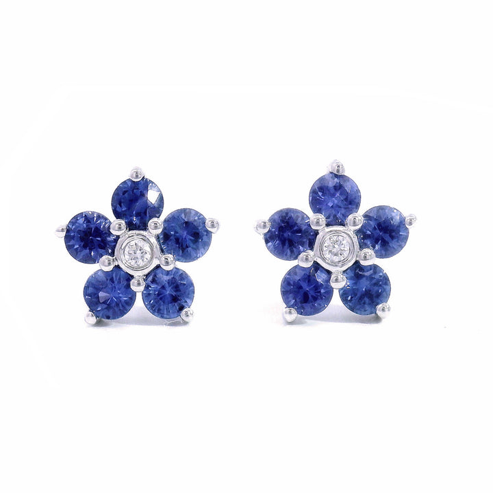Yogo Sapphire & Diamond Stud Earrings - "Forget Me Not"