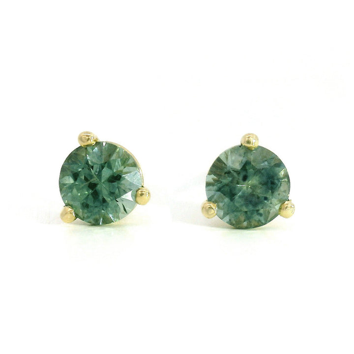 Green Montana Sapphire & Yellow Gold Earrings - "Clark Fork"