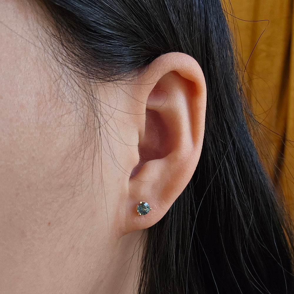 Green Montana Sapphire & Yellow Gold Earrings - "Clark Fork"