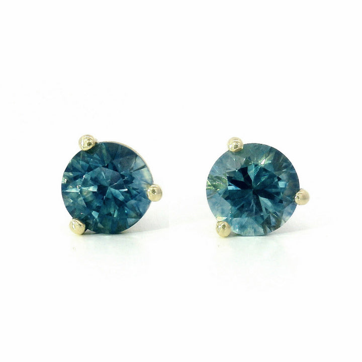 Blue-Green Montana Sapphire & Yellow Gold Stud Earrings - "Alpine"