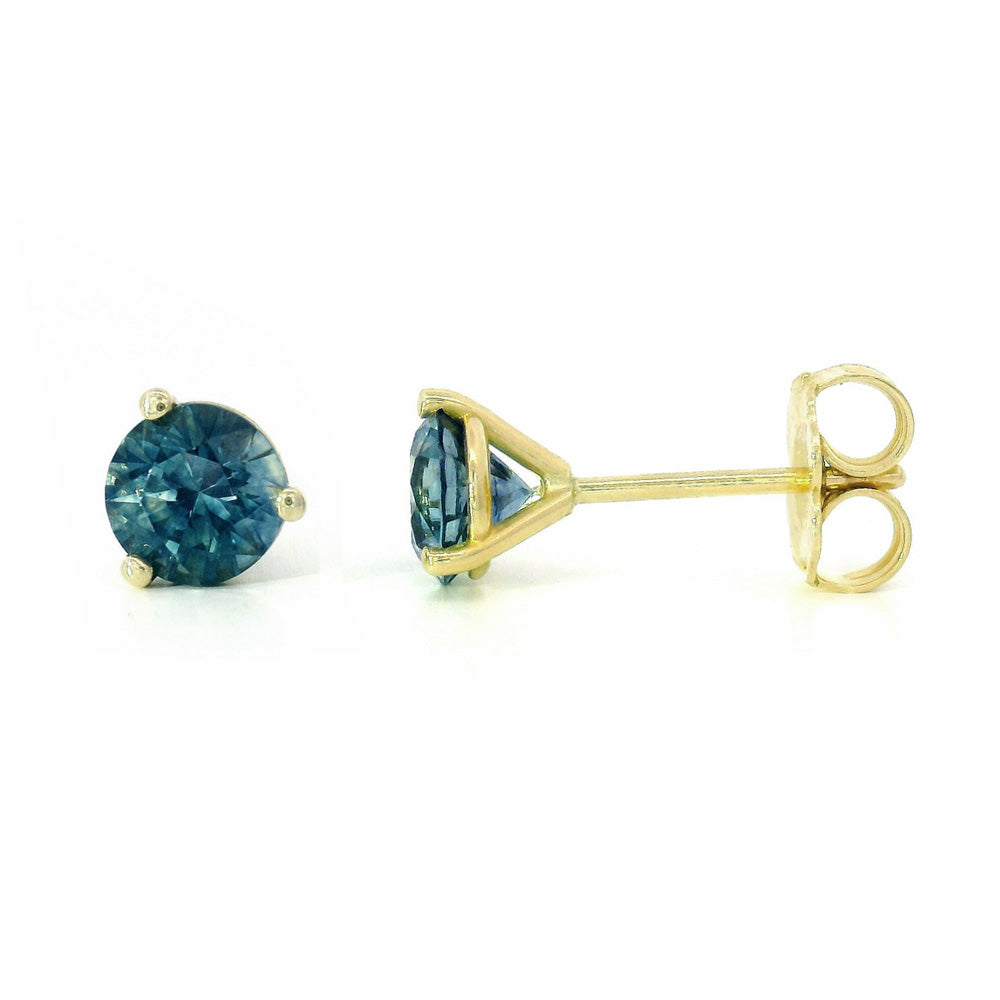 Blue-Green Montana Sapphire & Yellow Gold Stud Earrings - "Alpine"