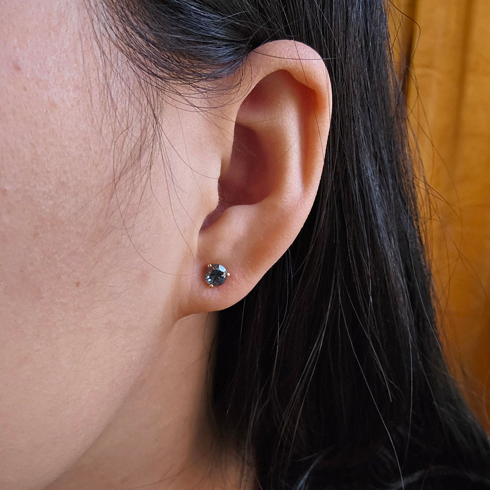 Blue-Green Montana Sapphire & Yellow Gold Stud Earrings - "Alpine"