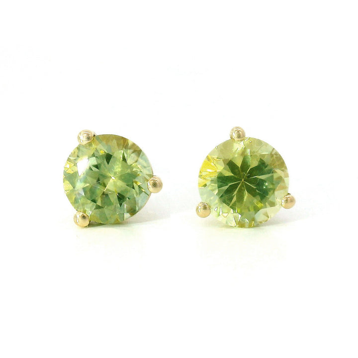 Green Montana Sapphire & Yellow Gold Stud Earrings - "Springtime"