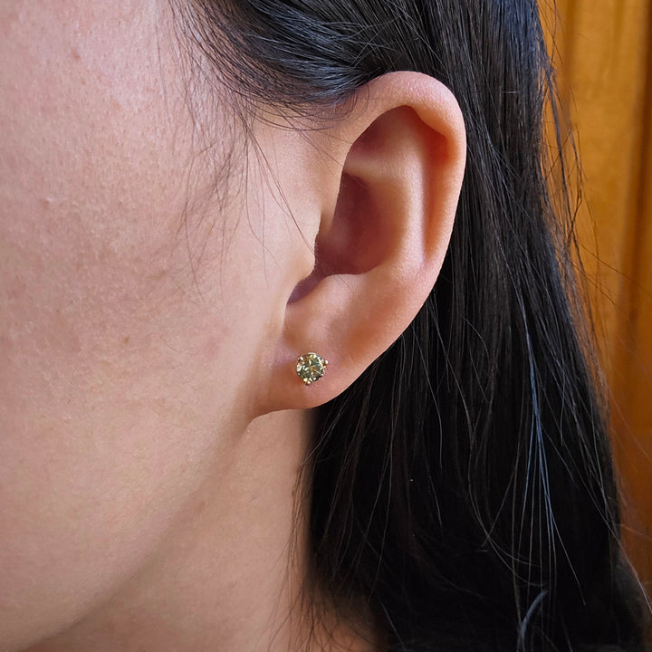 Green Montana Sapphire & Yellow Gold Stud Earrings - "Springtime"