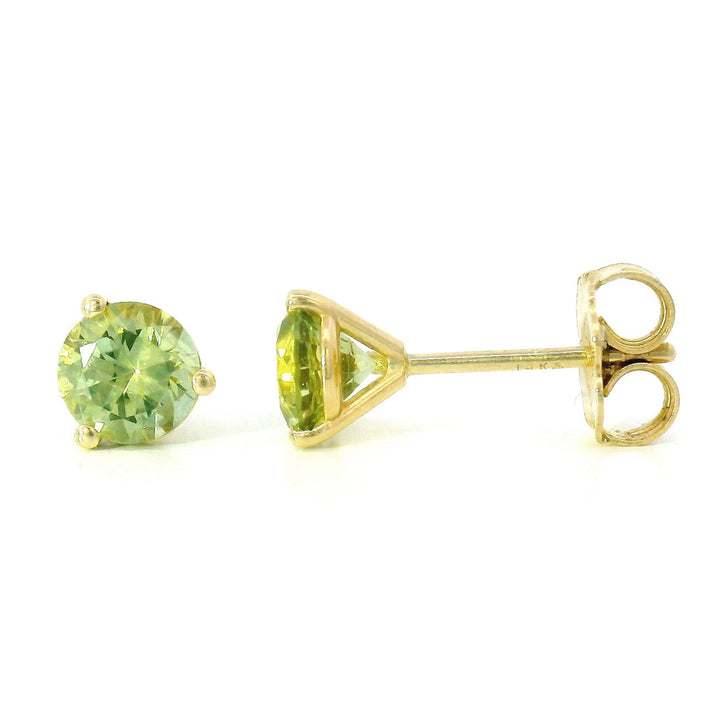 Green Montana Sapphire & Yellow Gold Stud Earrings - "Springtime"