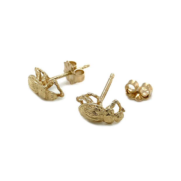 14K Yellow Gold Stud Earrings - "Beetle"