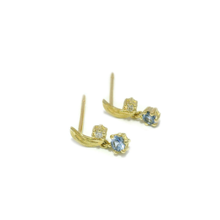 Blue Sapphire, Diamond & Yellow Gold Earrings - "Moonstar"