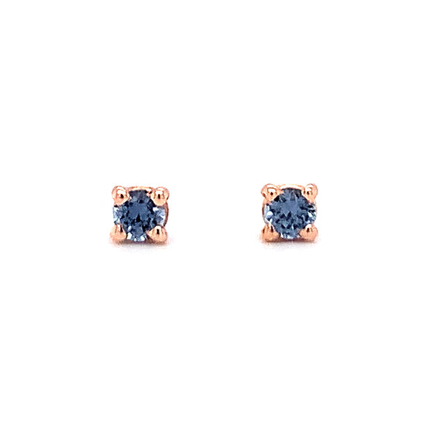 Yogo Sapphire & Rose Gold Stud Earrings - "Blue & Blush"