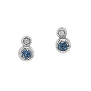 Montana Sapphire, Diamond & White Gold Stud Earrings - "Snowball Fun"