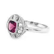 White Gold Diamond and Rhodolite Ring