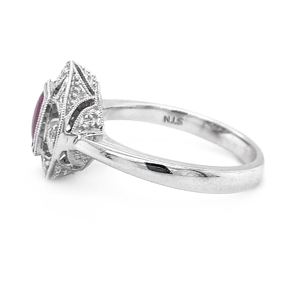 White Gold Diamond and Rhodolite Ring