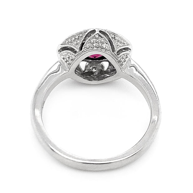 White Gold Diamond and Rhodolite Ring