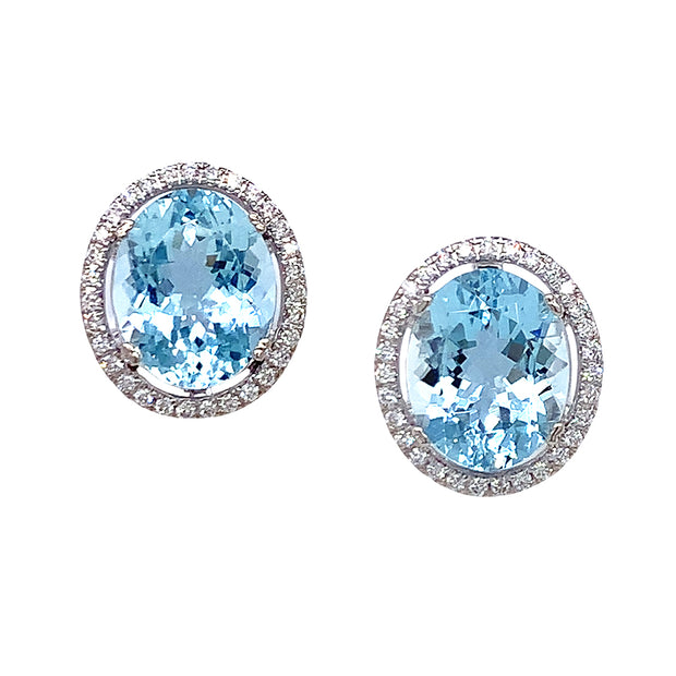 Aquamarine & Diamond Stud Earrings