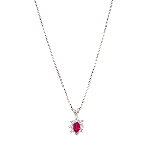 Ruby & Diamond Halo Pendant - "Ruby in White"