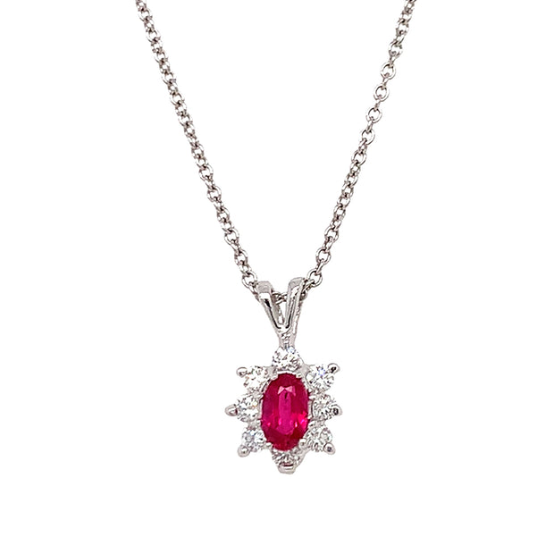 Ruby & Diamond Halo Pendant - "Ruby in White"