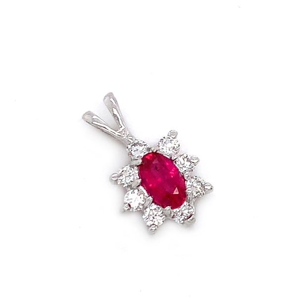 Ruby & Diamond Halo Pendant - "Ruby in White"