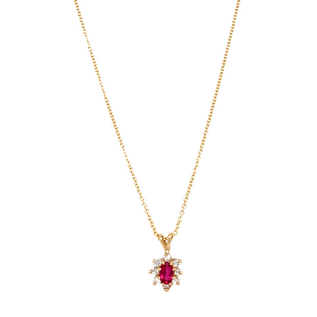 Ruby & Diamond Halo Pendant - "Ruby in Gold"