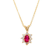 Ruby & Diamond Halo Pendant - "Ruby in Gold"