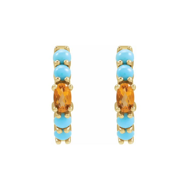 Citrine & Turquoise Gold Hoop Earrings