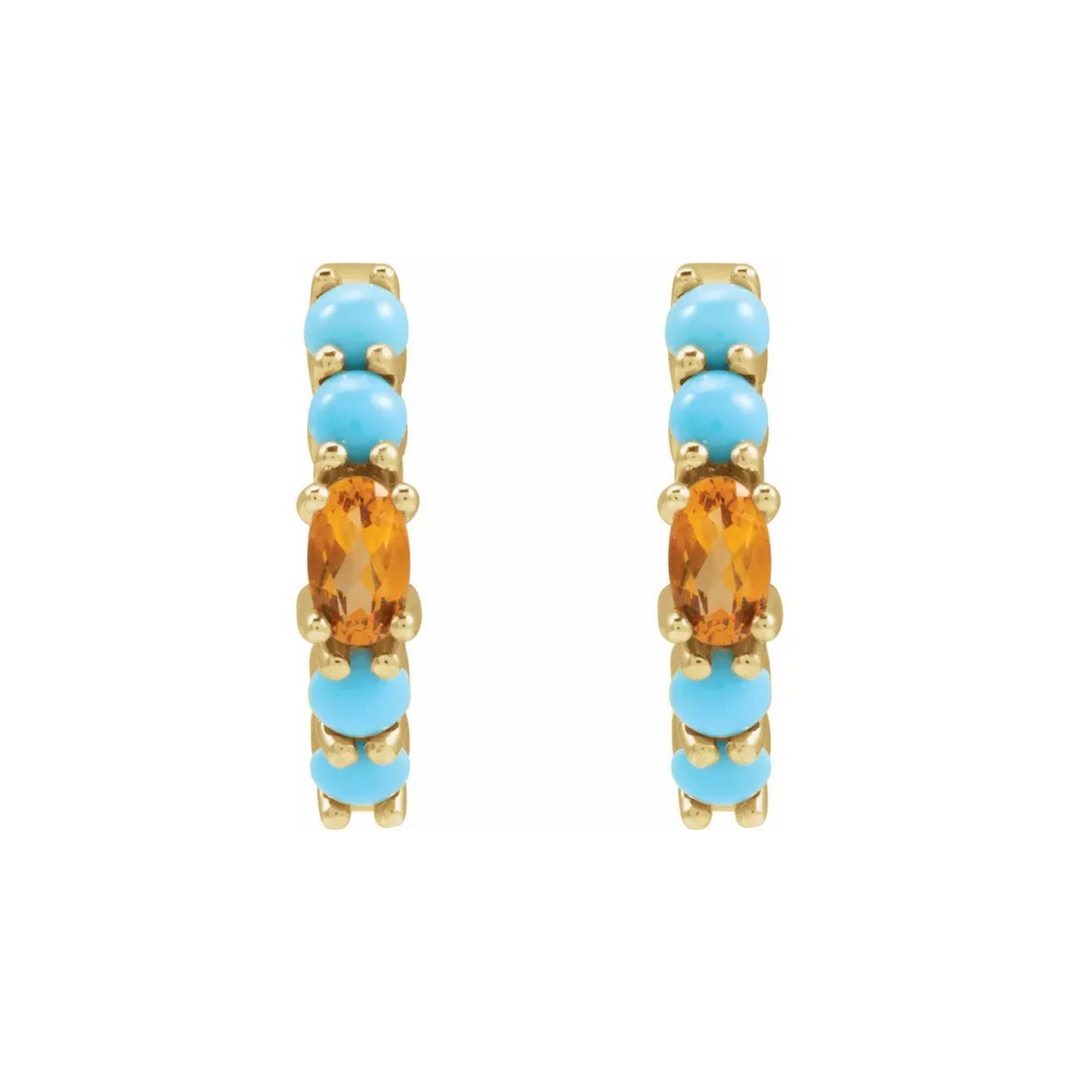 Citrine & Turquoise Gold Hoop Earrings