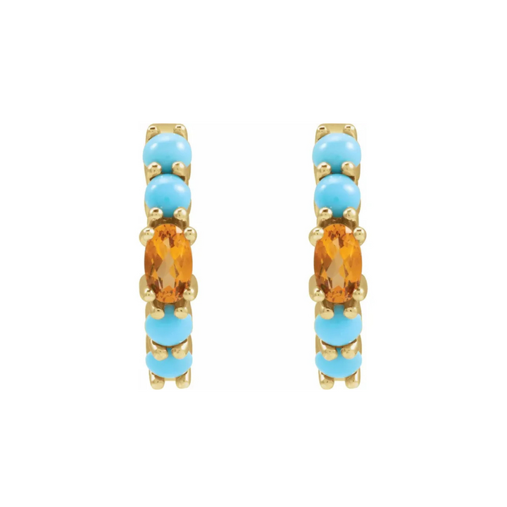 Citrine & Turquoise Gold Hoop Earrings