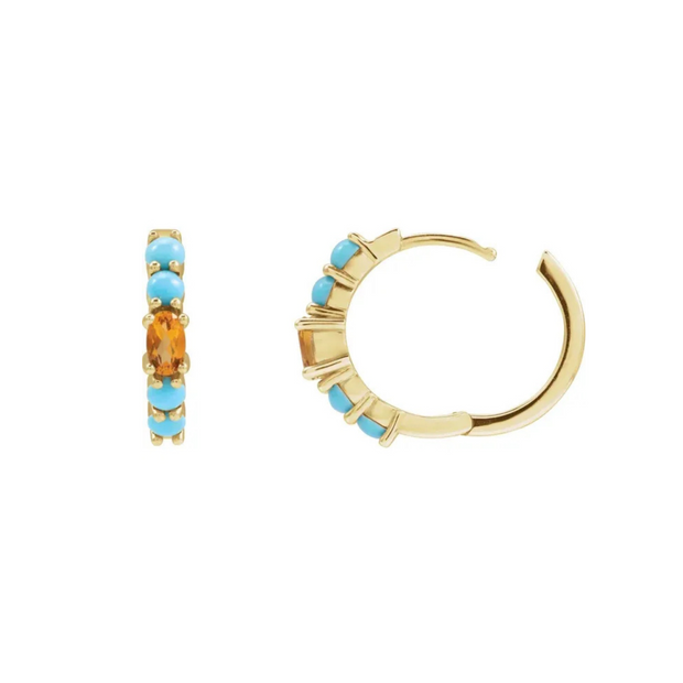 Citrine & Turquoise Gold Hoop Earrings