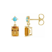 Citrine & Turquoise Gold Stud Dangle Earrings