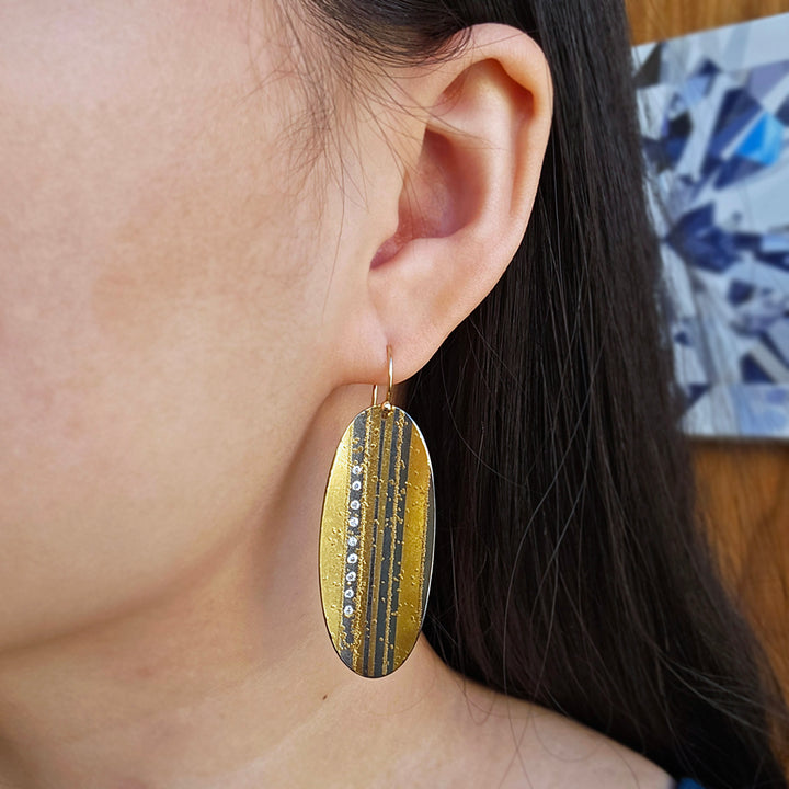 Diamond, Gold & Sterling Silver Drop Earrings - "Desert Oasis"