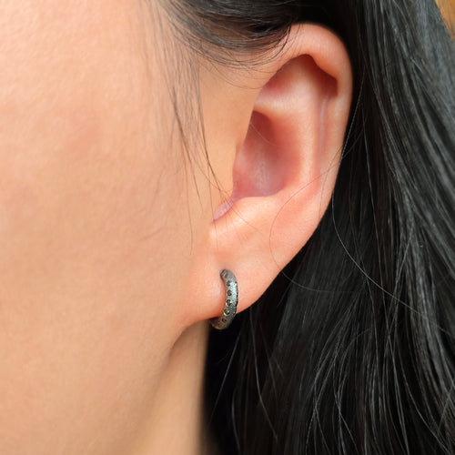 Black Diamond Semi-Hoop Earrings- "Gypsy"