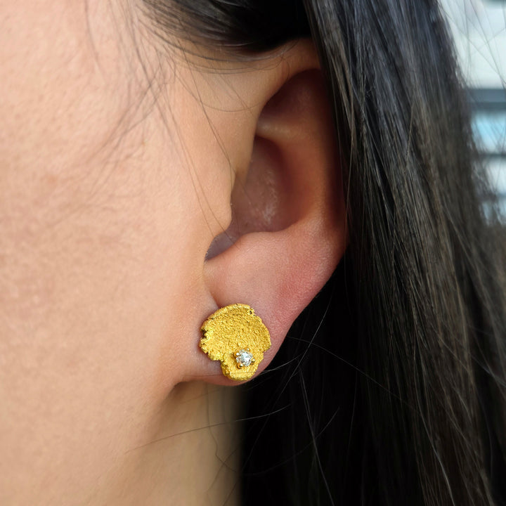 22K Gold Diamond Statement Stud Earrings - "Golden Pool"
