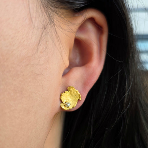 22K Gold Diamond Statement Stud Earrings - "Golden Pool"